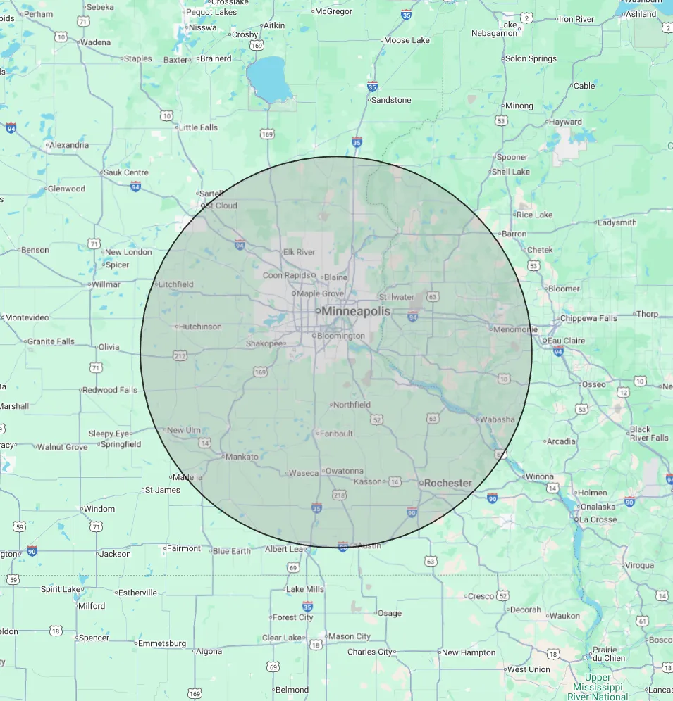75 mile delivery radius from Rosemount, MN