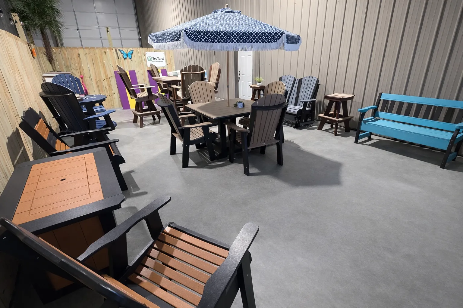 Sample furniture and color options in showroom